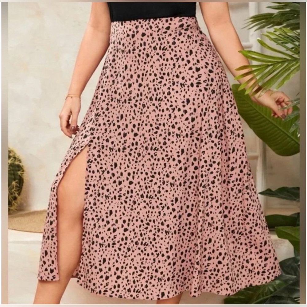 Pink Leopard Print Midi Skirt with Slit Barbiecore Animal Print